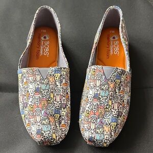 BOBS from Skechers Women's Multicolor Dog Print Slip-On Flats NEW